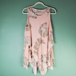 Joan Vass Womens Sleeveless Leaf Print Handkerchief Top Size Medium